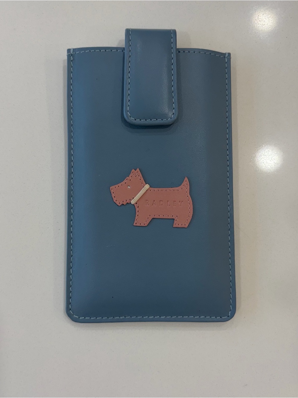 Vintage Radley London Blue Leather Dog Motif Phone Pouch